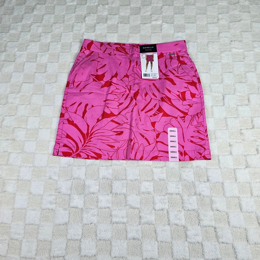 Rafaella Carmine Rose Tropical Leaf Print Skort Pink Red RSBSE105 Small NWT